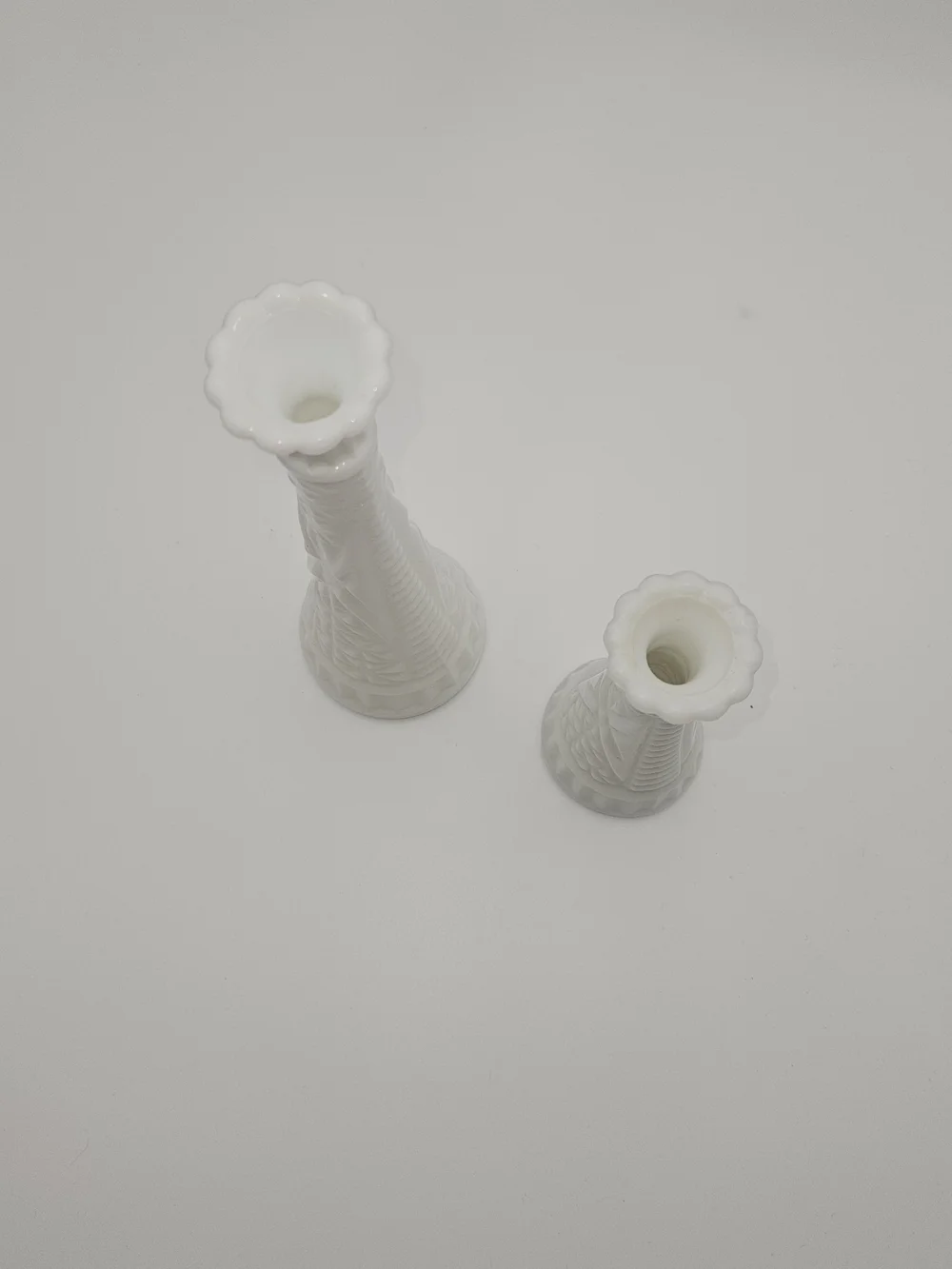 White Milk Glass Bud Vases - Set of 2